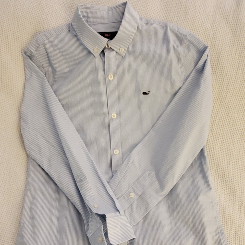 Blue and white pinstripe Vineyard Vine boys